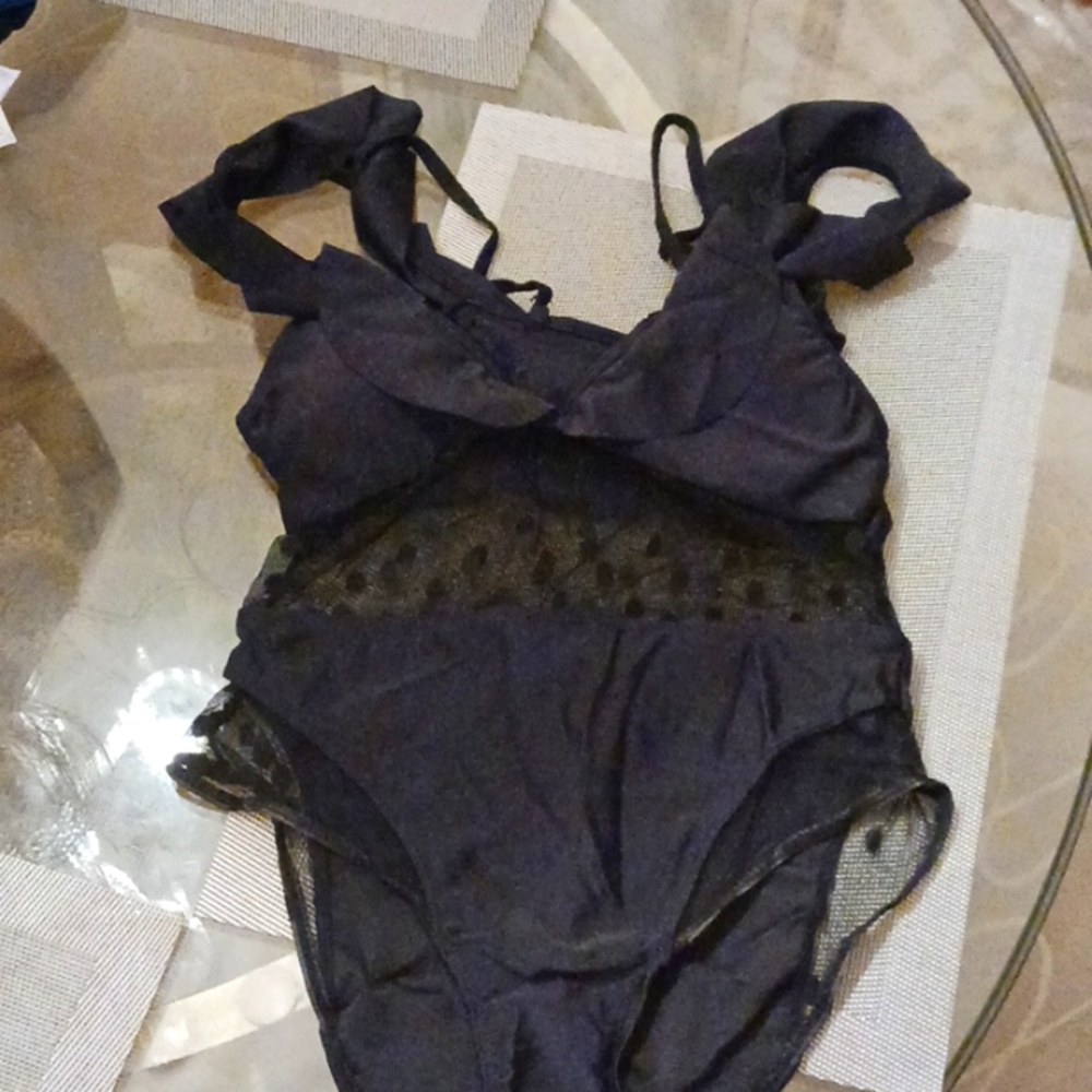 Polka Dot Mesh Ruffle Swimsuit - Picture 4 of 12